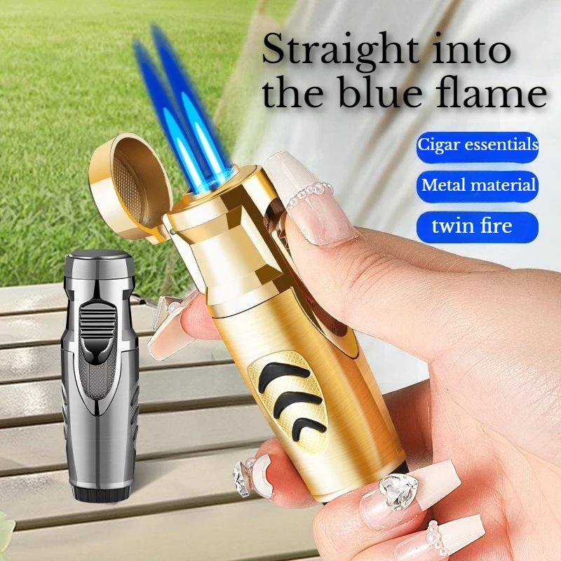 

Двойной прямой новый распылитель ветрозащитный синий пламя надувная зажигалка для сигар открытый барбекю инструмент для кемпинга воспламенитель