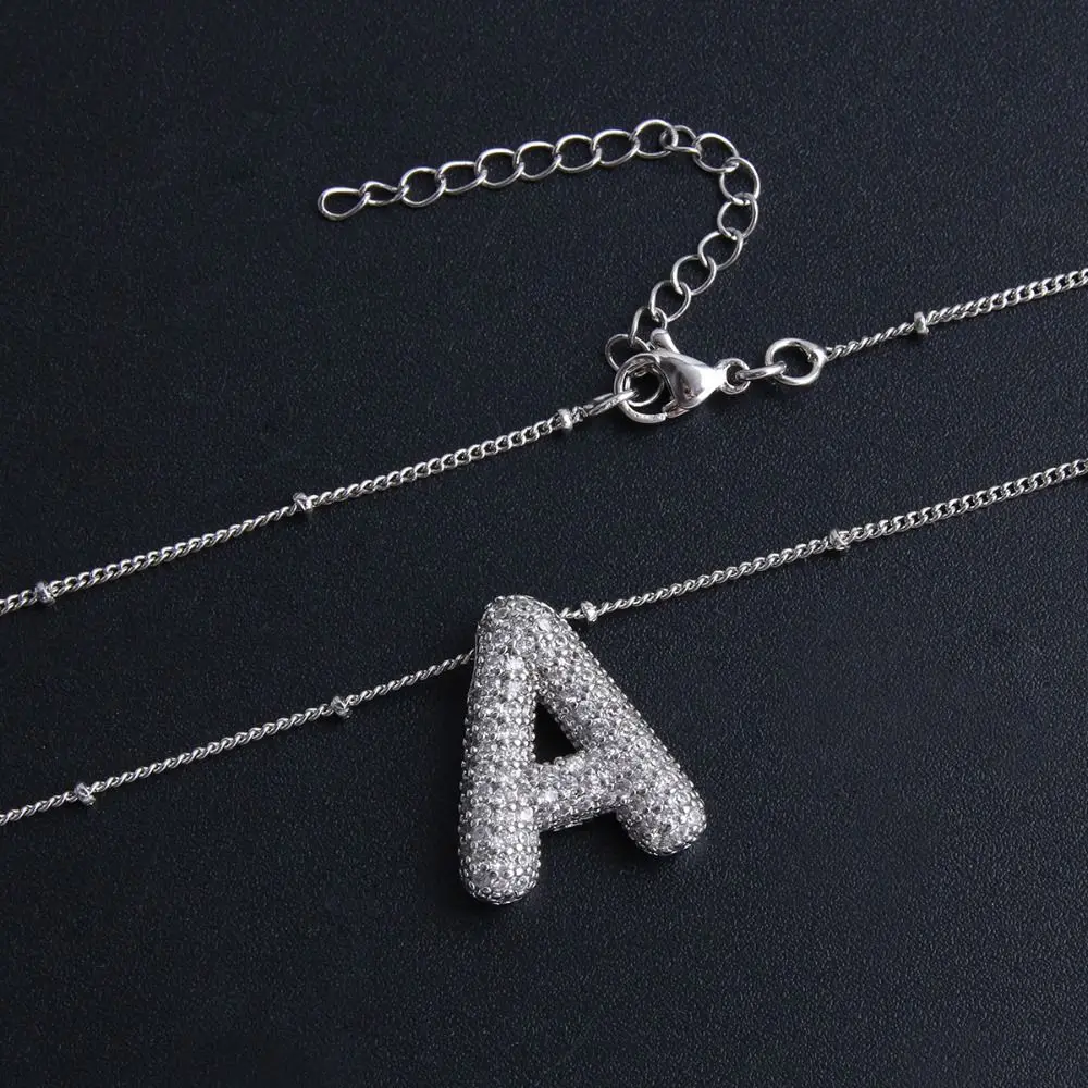 Delicate Silver Color Letter Pendant Necklace Rhinestones Women Choker Silver Zircon Necklace 26 Letters Stain Steel Gift