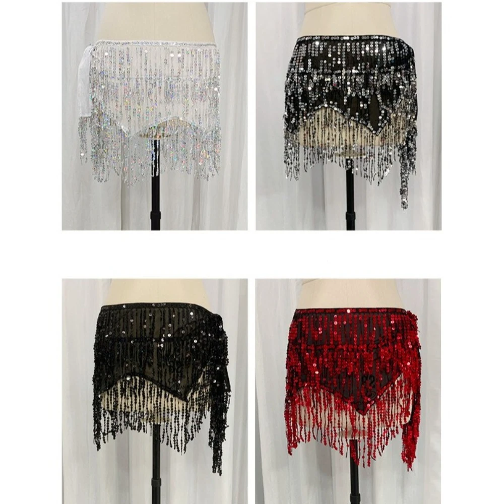 Shiny Sequins Belly Dance Hip Scarf Tassel 4 Colors Dance Skirt Waist Belts Indian Style Elegant Belly Dance Belt Dance Costumes