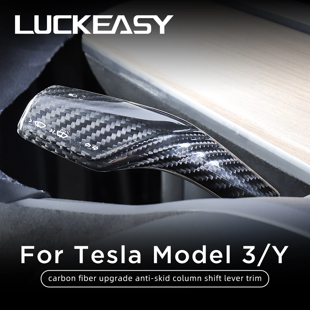 LUCKEASY Interior Remodel Patch For Tesla Model 3 Model Y Real Carbon Fiber model3 2017-2023 Column Shift Protection Cover