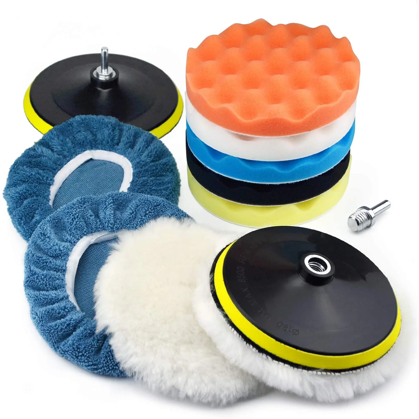 13 Pcs 6 Inch Car Polishing Pad Kit Foam Sponge Pad Wool Hood Thread Pad Adapter for Polishing and Sanding Auto Metal Wood