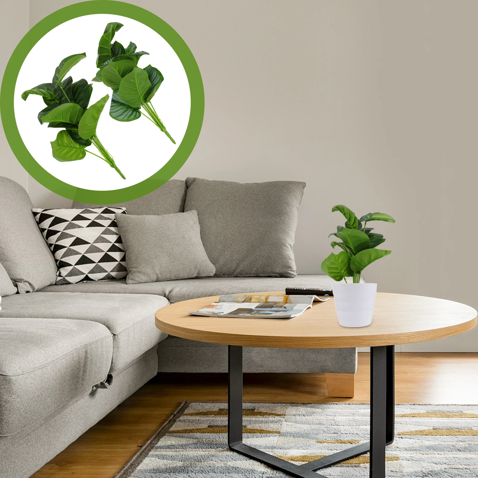 

2Pcs Imitated Green Plant Peacock Leaves Artificial Decoration Home Office Table Window Decor Lifelike Eco-Friendly