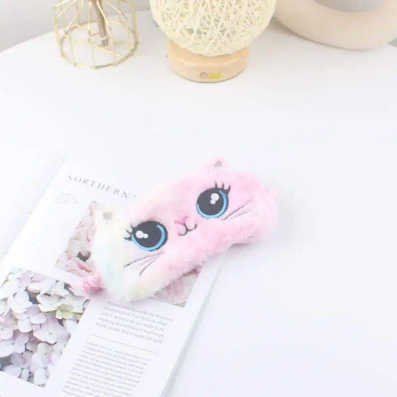 Cartoon Plush Eye Mask para estudantes, gato bonito Plush Eye Mask Ferramenta de sombreamento colorido Blackout e almoço, Simulação Silk Tool