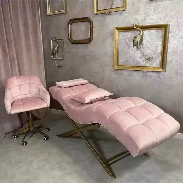 2026 Modern Luxury Pink Gold Beauty Salon Furniture Facial Spa Bed Adjustable Reclining Eyebrow Lash Bed for Sale