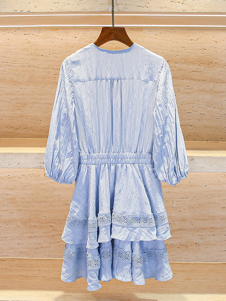 M Home Nan You High End Dames Lente Faion V Ne Bubble Sve Taille Cinched Dr Dames Ele Sli Midi Rok