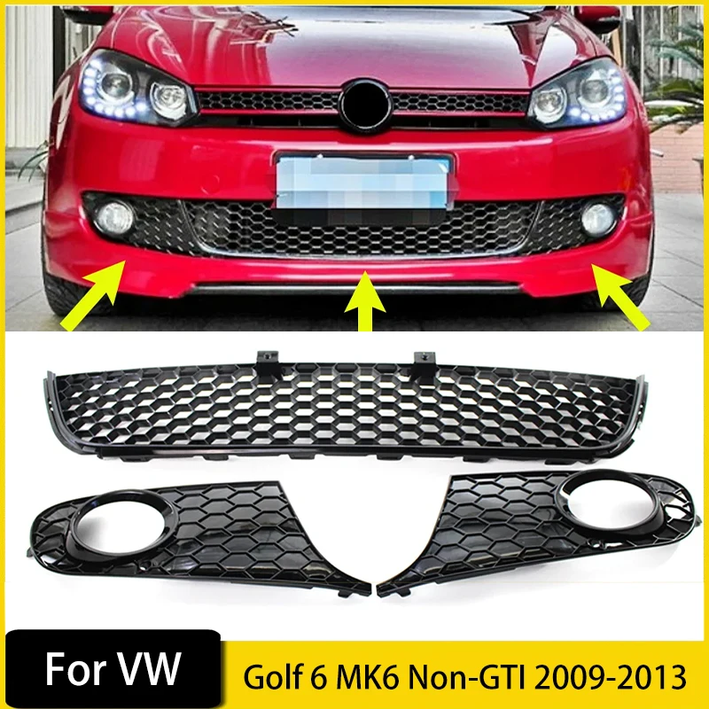 Front Bumper Grille Mesh Grill for VW Golf 6 MK6 Non-GTI 2009-2013 Fog Light Cover Honeycomb Lower Grille Front Grille Cover