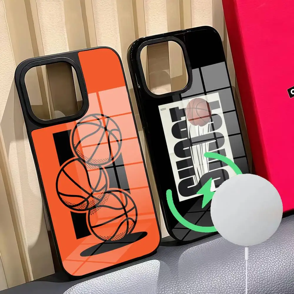 

Basketball Textured Phone Case For Iphone 16 15 14 12 11 13 Pro Max Mini Puls Magnetic Glass Cover