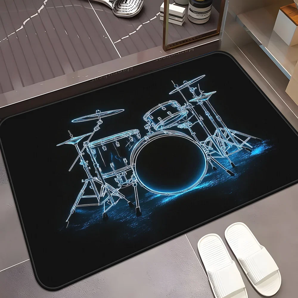 1pc Cool Drum Kit Doormat Non Slip Flannel Rug For Bedroom Living Room Entryway Music Lover