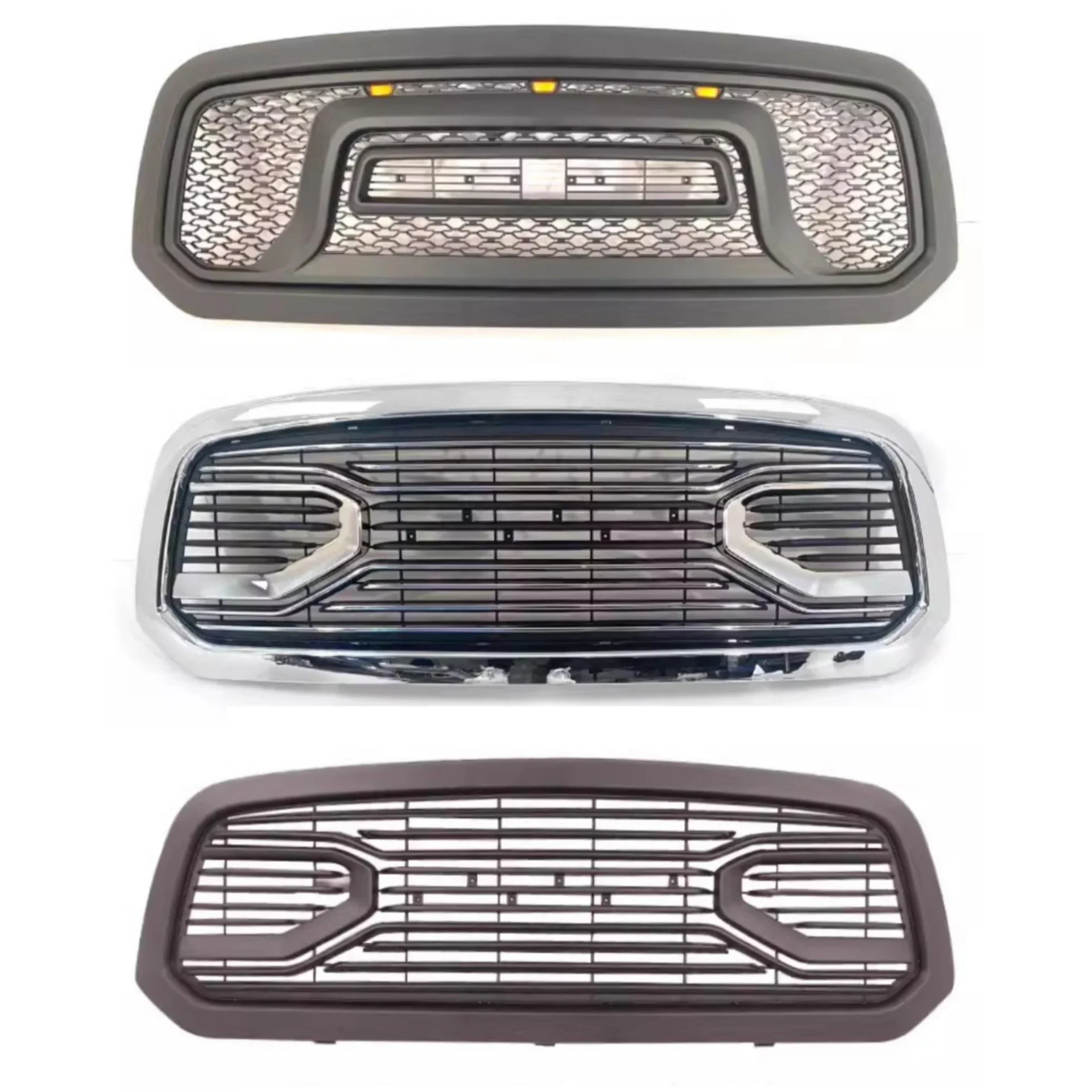 Body Kit Front Grille with Lamp Chrome Grill Grid Radiator for Dodge RAM1500 14-18 Modified New Style Net Auto Accessories