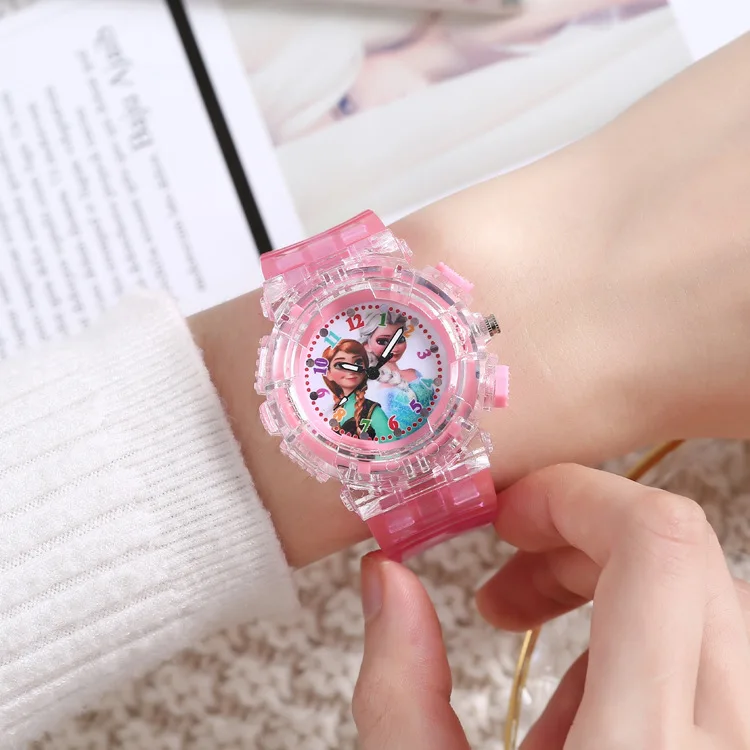 Miniso Anime Cartoon Disney Frozen Princess Luminous Kids Quartz Watch Girls Student Glowing Sport Wristwatch Christmas Gifts