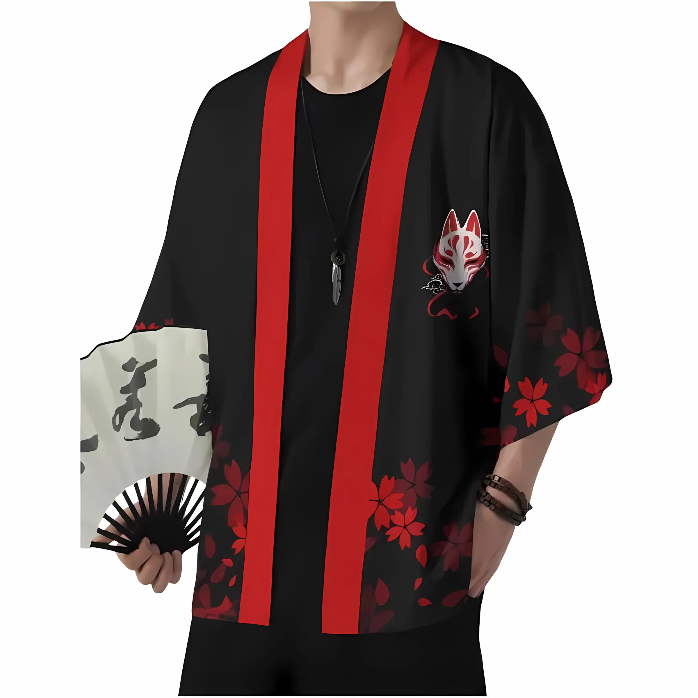 2026 Summer New Style Men's Kimono 3D Fox Mask Pattern Print Street Casual Fashion Comfort Soft and Breathable view 2