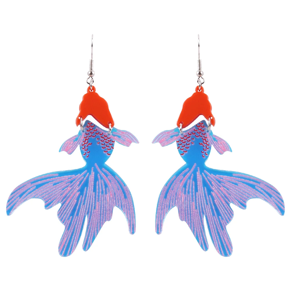 Pendientes de gota acrílicos coloridos con corte láser para mujer y niña, aretes colgantes de pez rojo, joyería, regalos de fiesta