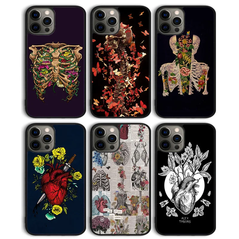 

Чехол для телефона с изображением сердца и цветка HUMAN ANATOMY, задняя крышка для iPhone 17, Air 16, 15, 14, 13, 11, 12 Pro Max Plus, чехол