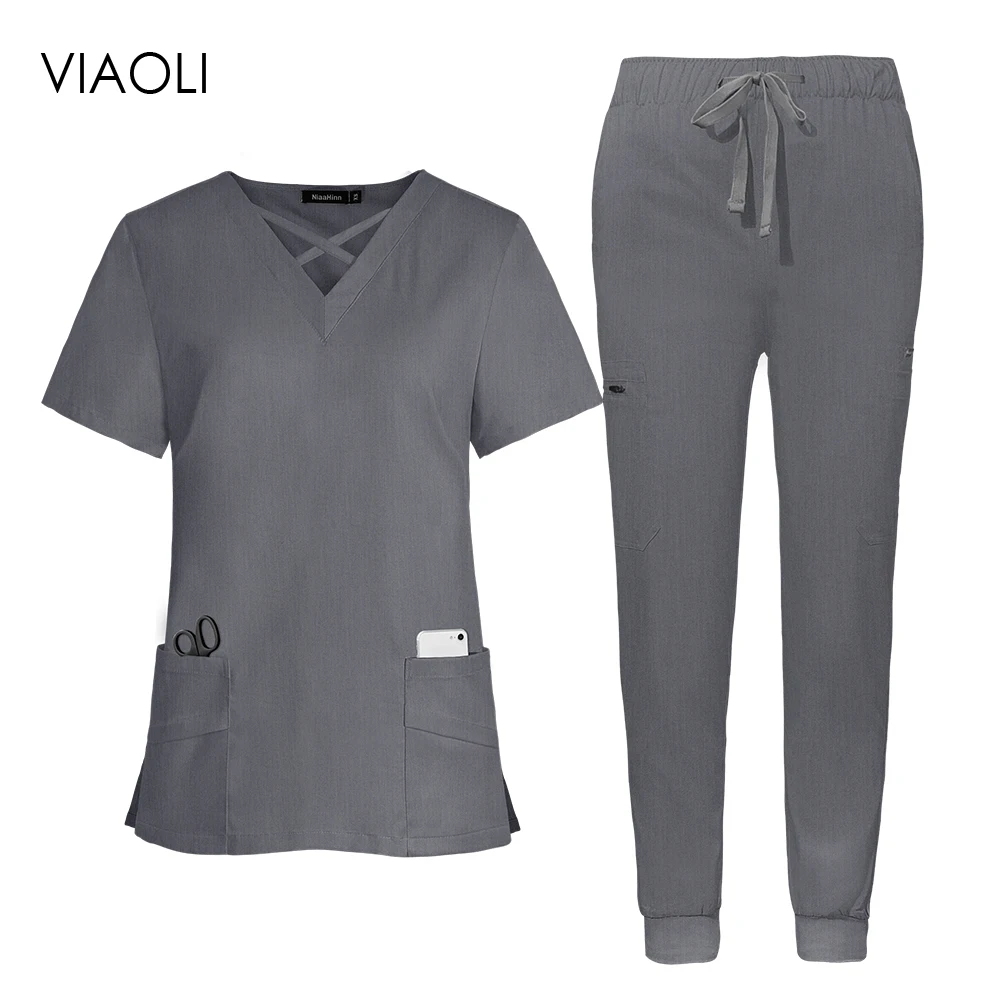 

High-quality Stretch Scrubs Set for Women Hospital Nursing Clothing Dentist Overalls Medical Scrub Uniforms Beautician Work Wear