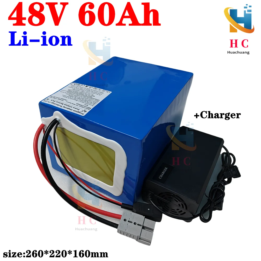 Batterie lithium-ion 48V, 60Ah, BMS Movie, pour scooter AGV 3000W, vélo, tricycle, Sicile, voiturette de golf, bateau, avec char