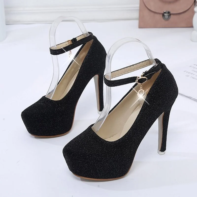 Fashion Wedding Shoes Women Super High Heels 12cm Bride Shoes Platform Fashion Pumps Catwalk Banquet Black Silver Spring Autumn