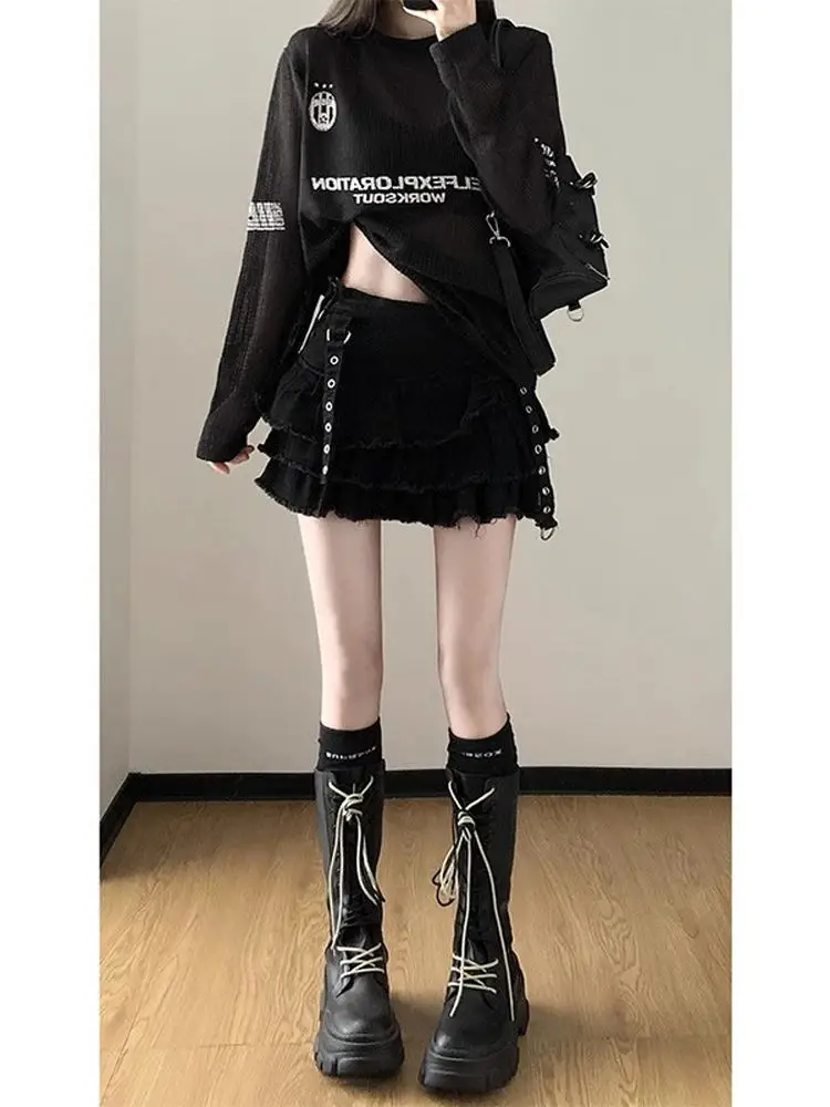 Lage Taille Bla Denim Rok Vrouwen Zomer Nieuwe Sle Punk Y2K Ort Rok Koreaanse Sle Pendelen Hoge Taille A-lijn rok