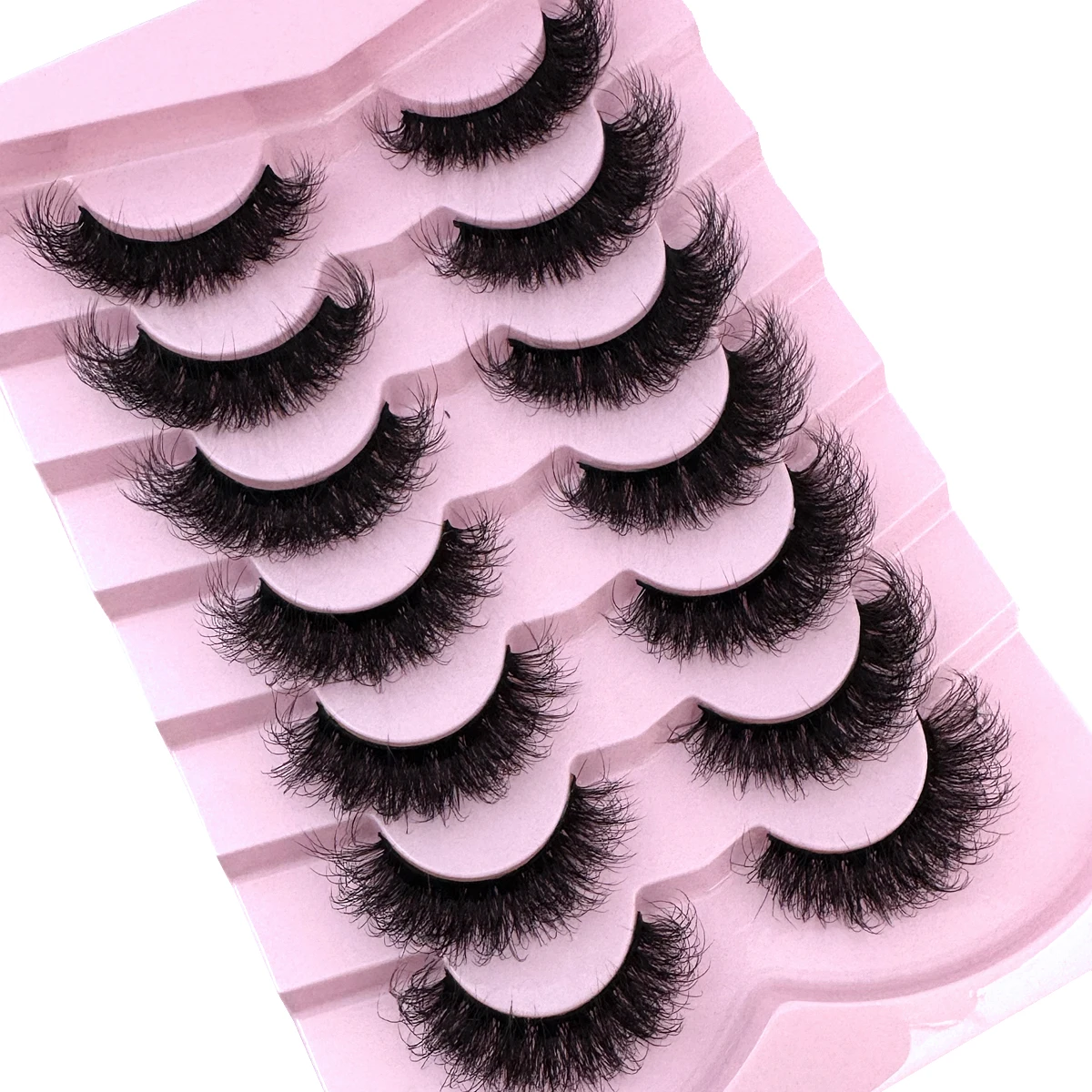 7ペアのDロールふわふわロール、ドラマティックで乱雑なつけまつげ、再利用可能、柔らかく快適な漫画の猫目まつげ