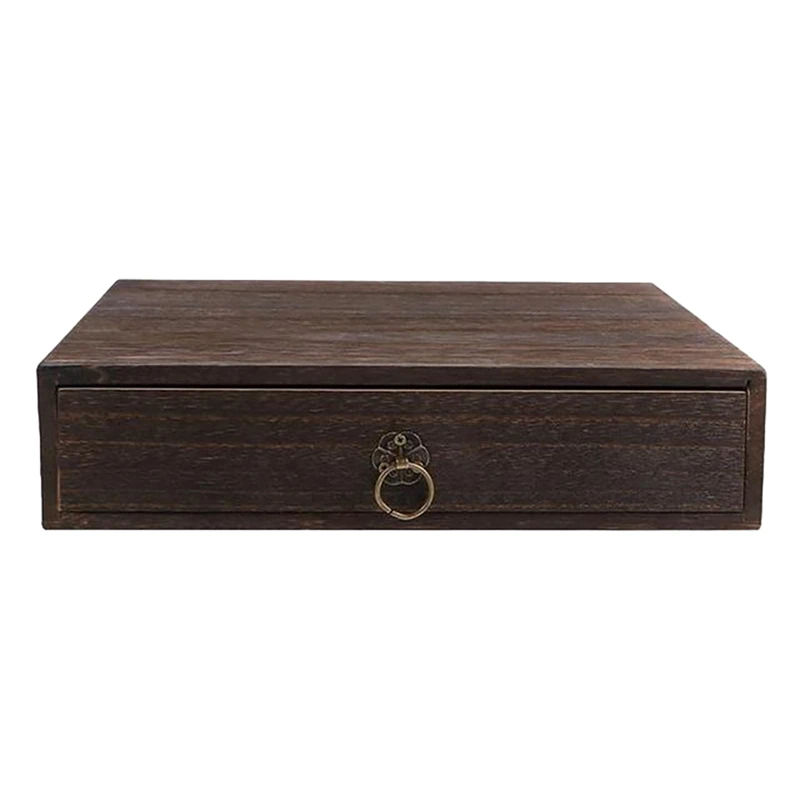 

1Pcs Solid Wood Storage Desk Box Retro Drawer Type Desktop Organizer Office Desktop Jewelry Cosmetic Organizer