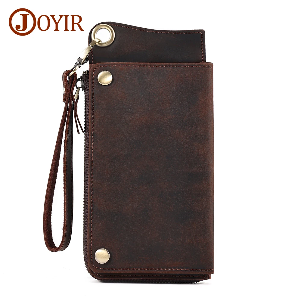 JOYIR portafoglio lungo in vera pelle con blocco RFID portafogli Bifold Vintage per uomo porta carte frizione borsa per telefono uomo nuovo