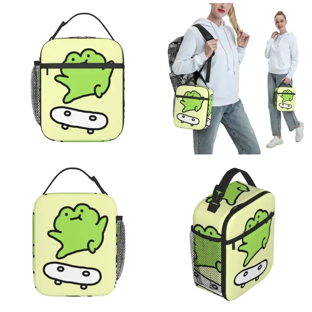 Frog On Skateboard Thermal Insulated Lunch Bags Work Portable Bag for Lunch Cooler Thermal Box