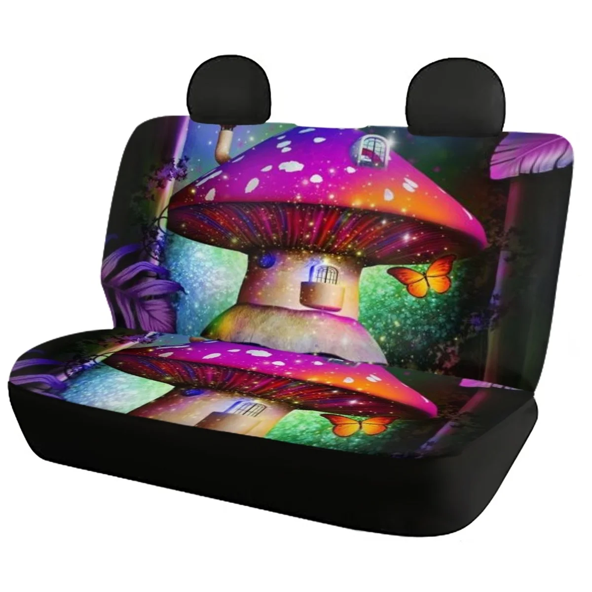 Car Front/Rear Seat Covers Galaxy Butterfly 3D Pattern Elastic Remove Auto Seat Cover Fantasy Mushroom Easy to Clean Seat Cover