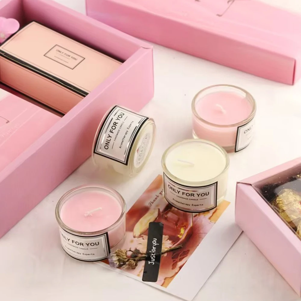2pcs/box Soy Wax Scented Candle - Romantic Aromatherapy Candle Glass smokeless Eco-friendly Candle 5*3cm Gift Set