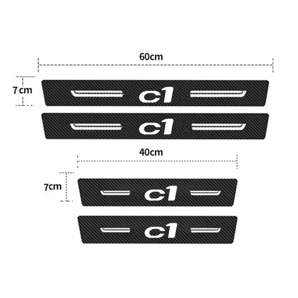 Carbon Fiber Leather Car Door Sill Protect Strip Durable Decor Decals for Citroen C1 Logo Auto Threshold Stickers  Accessories