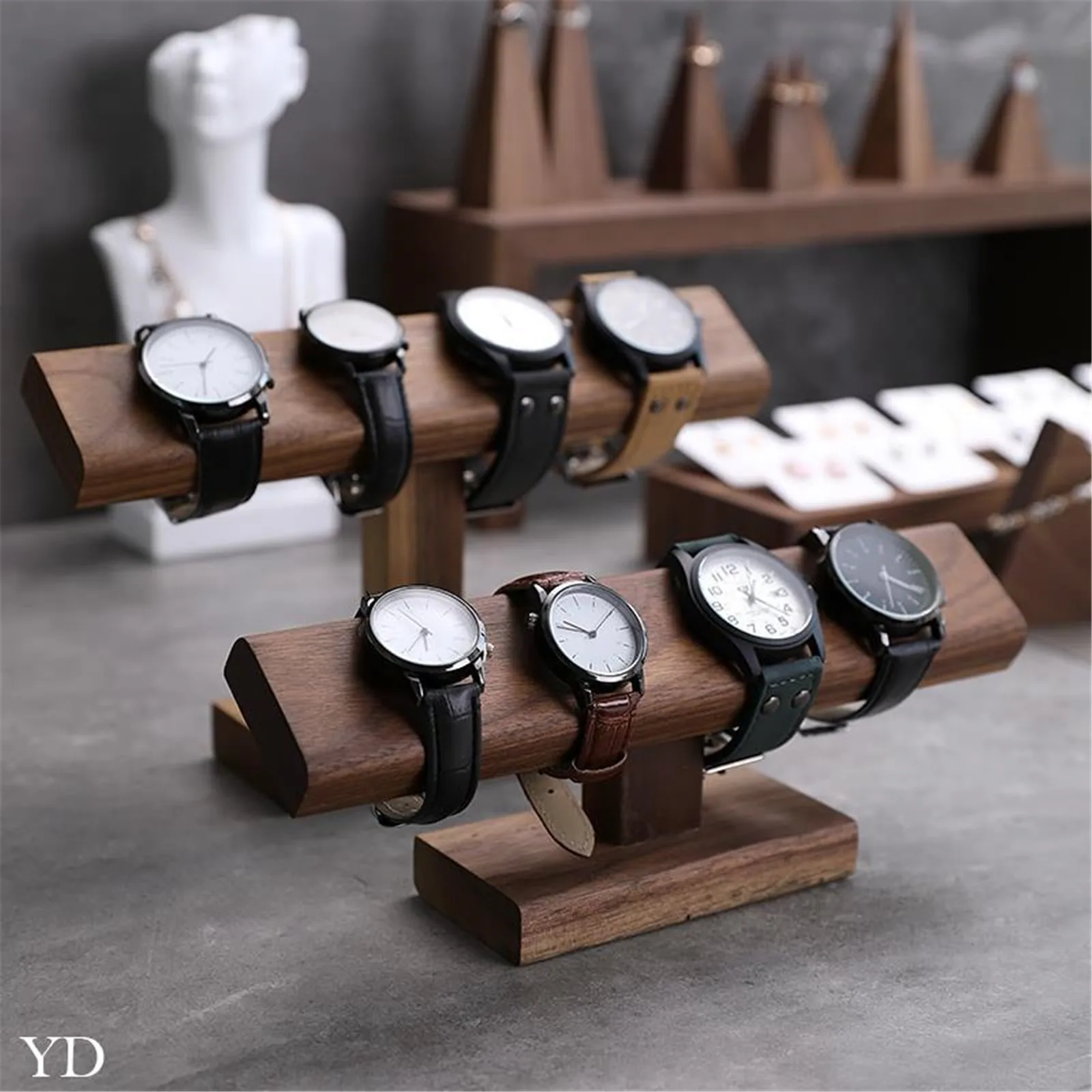 Wooden Watch Display Stands Bracelet Holder Jewelry Organizer Walnut Watch Display Shelf Rack Desktop Jewellery Storage Stand