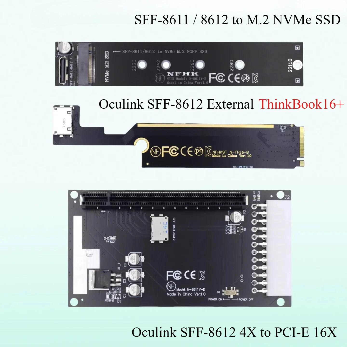 Oculink 4X SFF-8611 SFF-8612 To PCIE 16x NVMe M.2 NGFF M-Key Adapter Card External GPU OCuLink SFF8612 4X to PCI-e 16X Converter