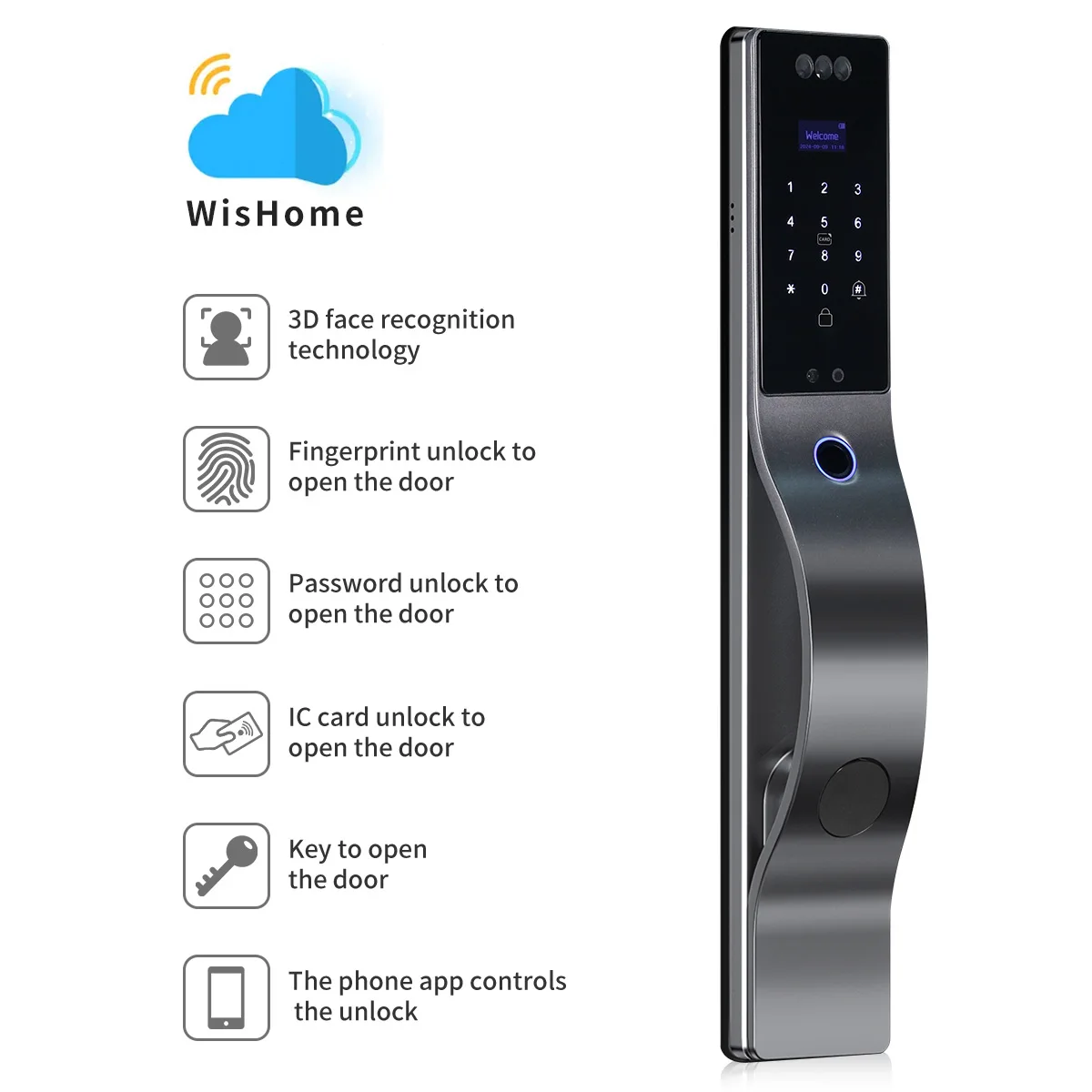 New Design Digital Lock Inteligente Wishome WIFI APP Fingerprint Card 3D Face Recognition Smart Lock