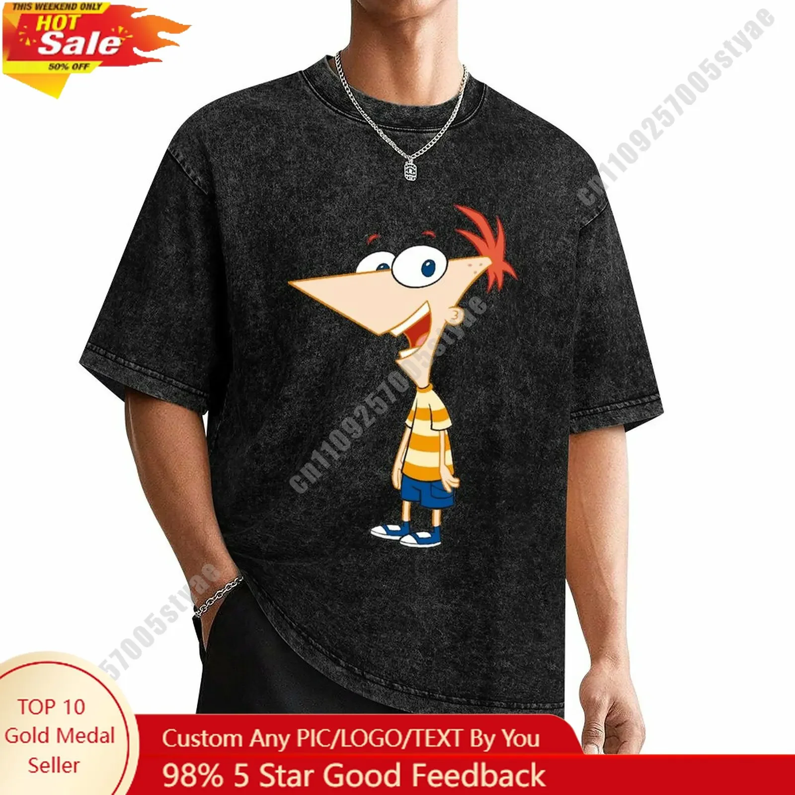 

Phineas Flynn T Shirt Disney Customizable Personalize Your Own Design Heat Transfer Printing Vintage Washed T-shirt