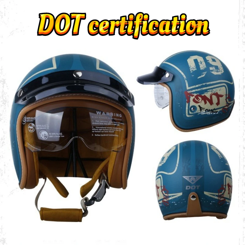 

Motorcycle 3/4 Open Face Helmet Men Women Retro Moto Helmet Four Seasons Breathable Half Face Helmet DOT Certification