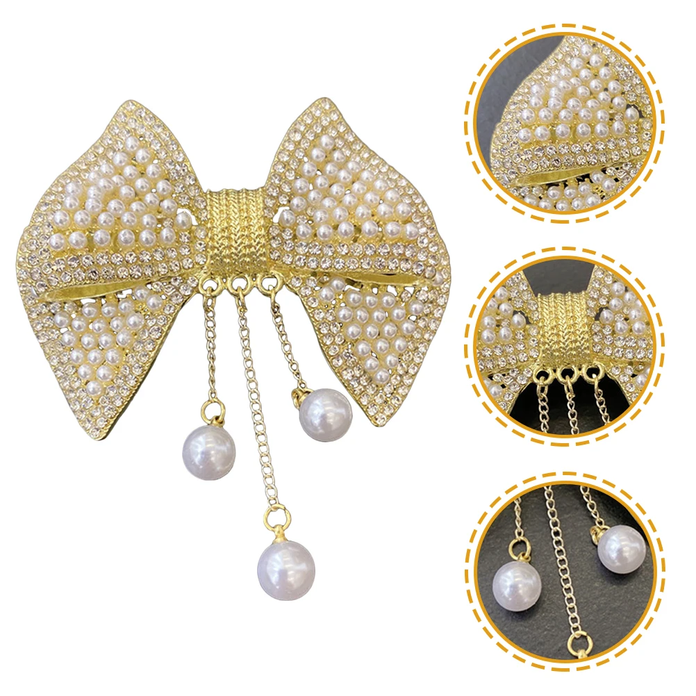 

Rhinestone Pearl Decor Durable Lightweight Bow Spring Daily Travel Party Hair Accessories Hair Clip Rhinestone Women