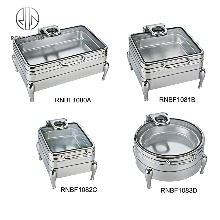 Factory Hot Sale Stainless Steel 304 Electric Chafing Dish Rose Gold Buffet Food Warmer Display Glass Restaurant Hotel Supplies