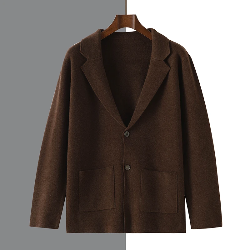 Fall/Winter New Wool Jacket Men's Suit Neck Knitted Sweater Loose Business and Leisure Plus Size Wool Cardigan