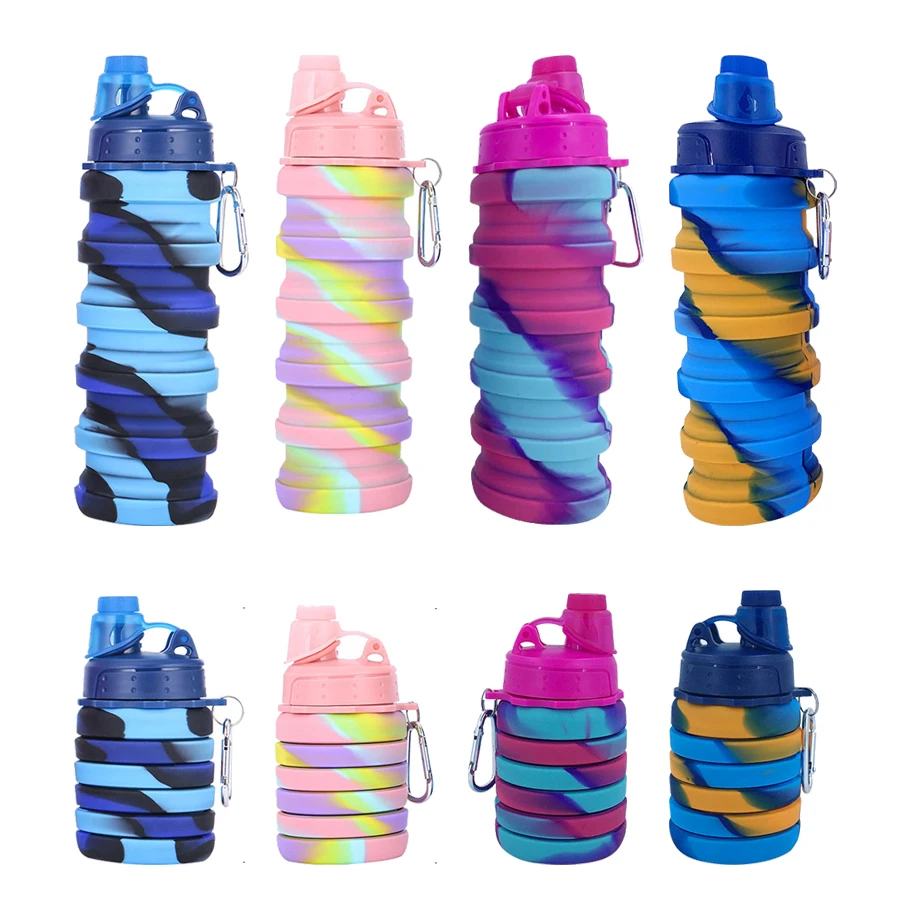 Foldable Water Bottle Travel Water Bottle Sports Portable Water Bottle Reusable Silicone Water Bottle with Mountaineering Buckle
