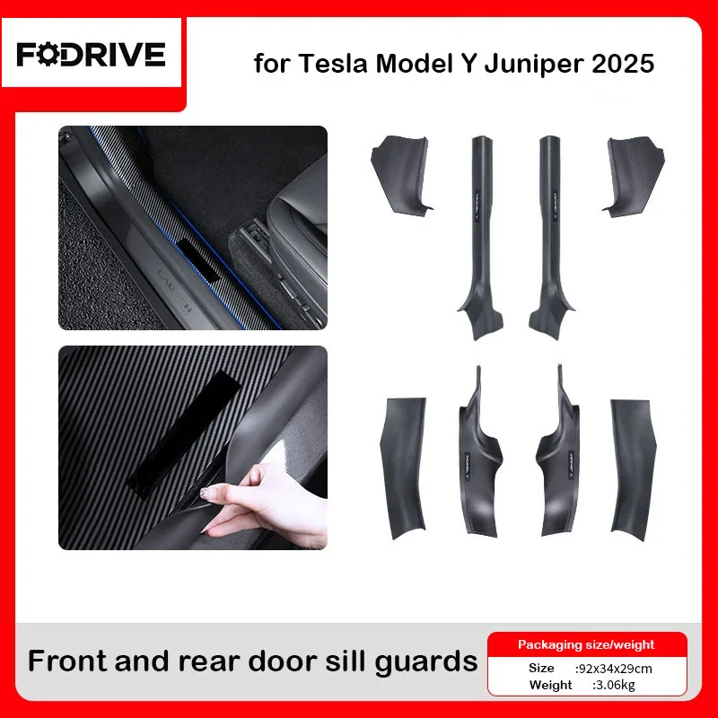 10Pc For Tesla Model Y Juniper 2025 2026 Front Rear Door Sill Protector Threshold Strip Anti-kick Guard Panel Waterproof Pad