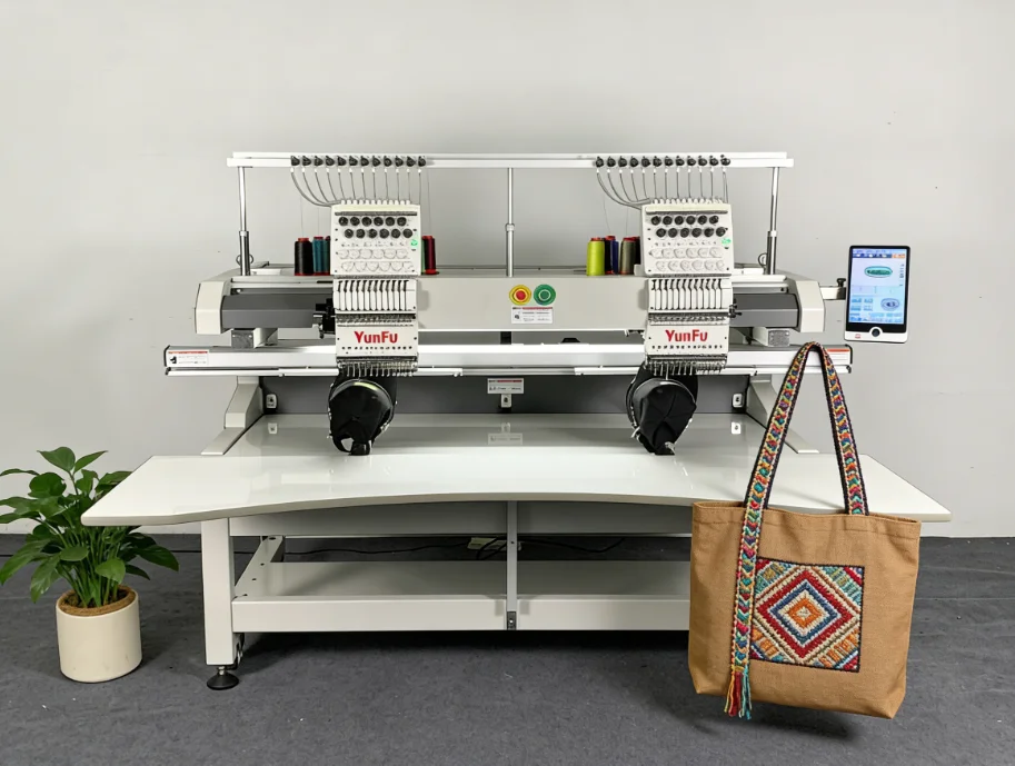 12 Needles 2 Head High Speed Embroidery Machine 800*500mm 1200 RPM Cap Apparel Design