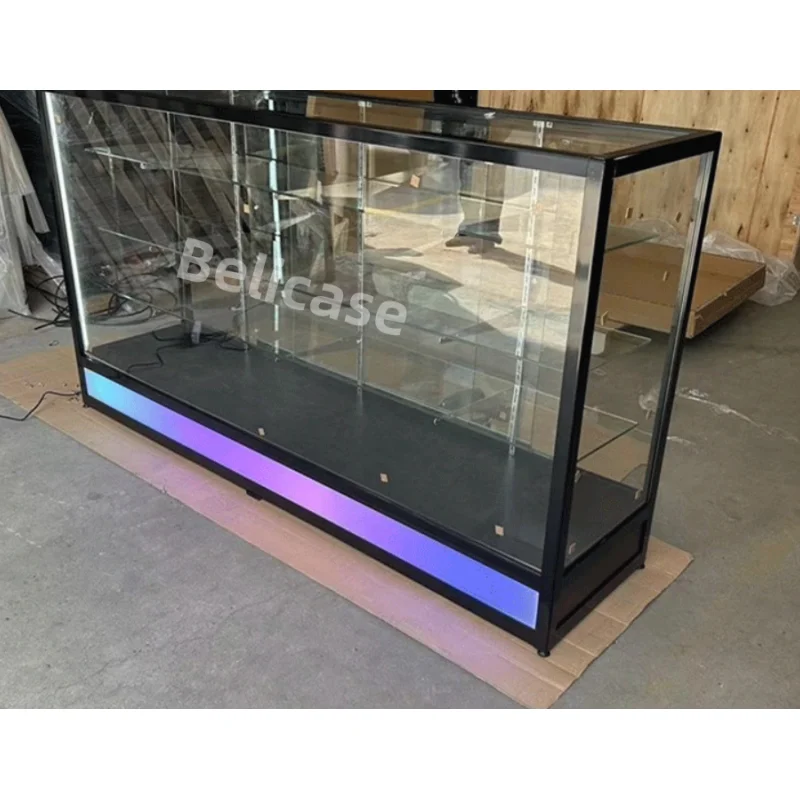 

2025customized.Best Seller Store Display Showcase Aluminum Frame Glass Display with Light Smoke Shop Glass Retail C