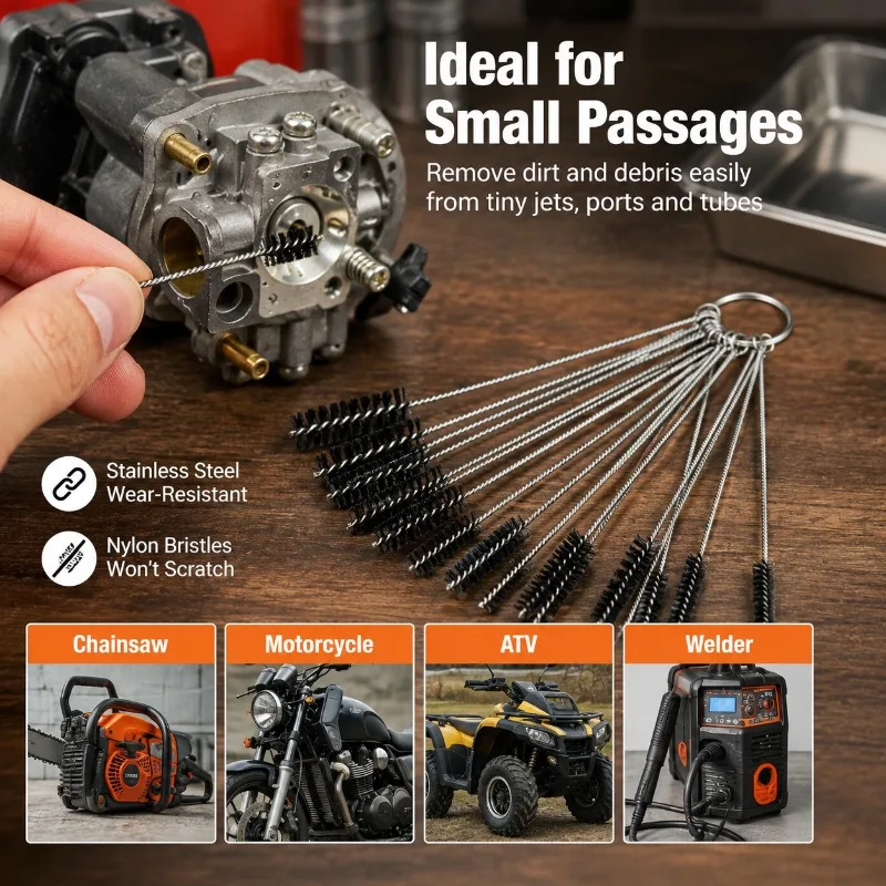 Carburetor Cleaner Tools 15Pcs, Stainless Steel Jet Cleaning Needles Nylon Brushes for Auto Moto ATV Chainsaw Welder Repair Kit