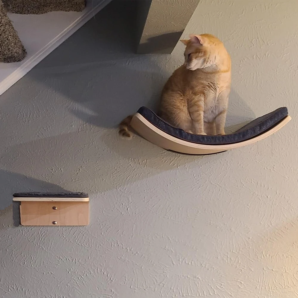 Hamaca para gatos montada en la pared, plataforma de salto para descanso con poste rascador para escalar y moler garras, suministros para gatos, 1 unidad