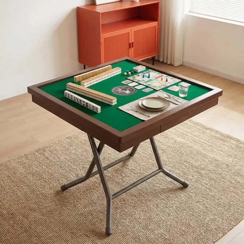 Foldable Metal Mahjong Table for 4 Players Simple Design Living Room Game Desk Suitable for Adults and Elderly Home