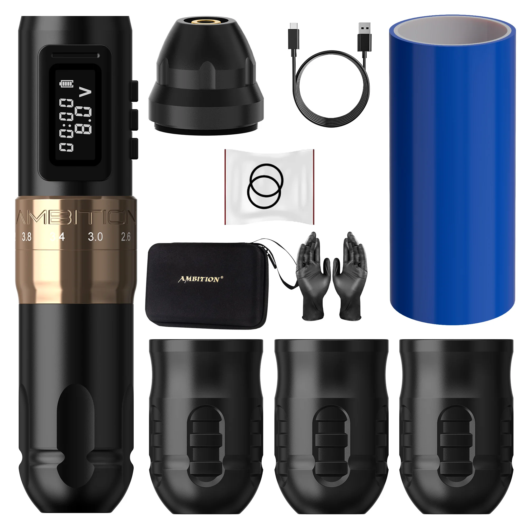 Ambition MARS-U Verstelbare Slaglengte 2.0mm-4.0mm Professionele Draadloze Tattoo Machine Pen Cartridge 1800mAh Coreless Motor voor Tattoo Artiesten