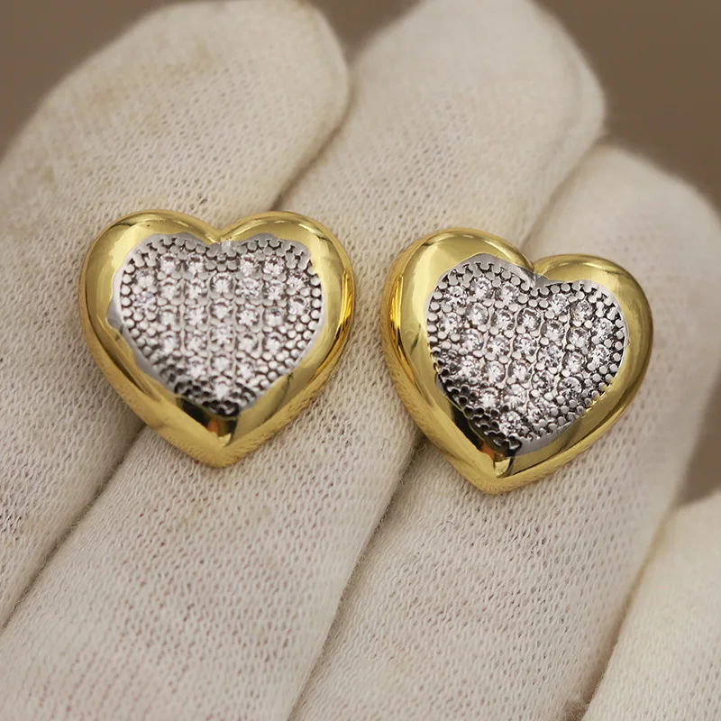 New Sight Design Crystal Heart Stud Earrings for Women Fashion Brand Jewelry Zirconia  Delicate Earrings