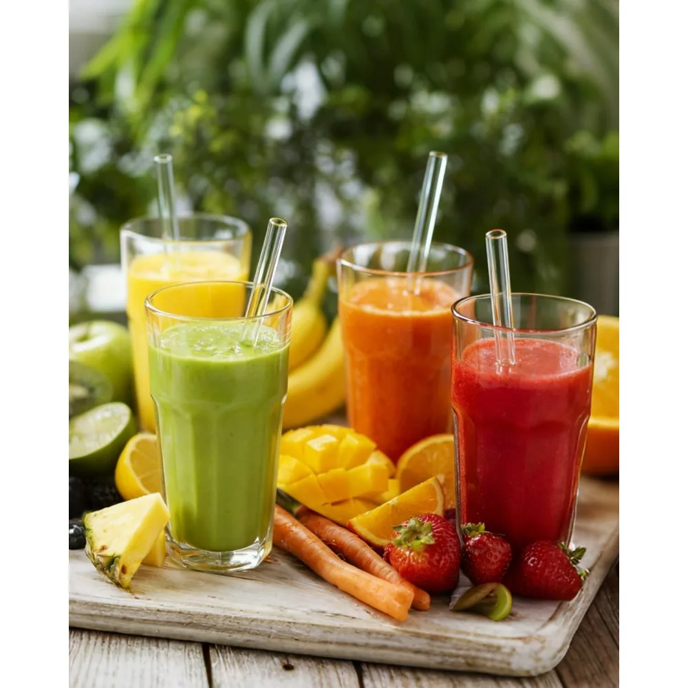 

US Shipping 18-Pack Glass Straws Reusable Clear Drinking Straws 8.5 Inch 10mm with 8 Straight 6 Bent and 4 Cleaning Brushes