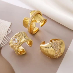NEWBUY Luxury AAA Cubic Zirconia Inlay Copper Wedding Jewelry Gold Color Statement Geometric Shape Open Design Rings For Women