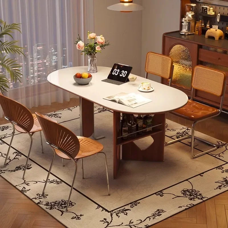 

Скандинавский французский кремовый камень, антикварный обеденный стол из цельного дерева, обеденный стол и стулья, современный простой ретро, круглый для маленькой квартиры