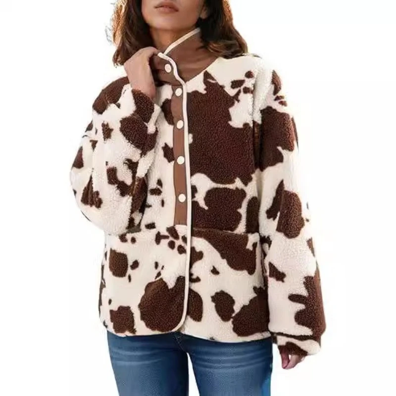 Coat Women Coats Print Stand Collar Casual Jackets Thick Work Y2k Streetwear Elegant Open Stith Jacket Autumn Winter 2025