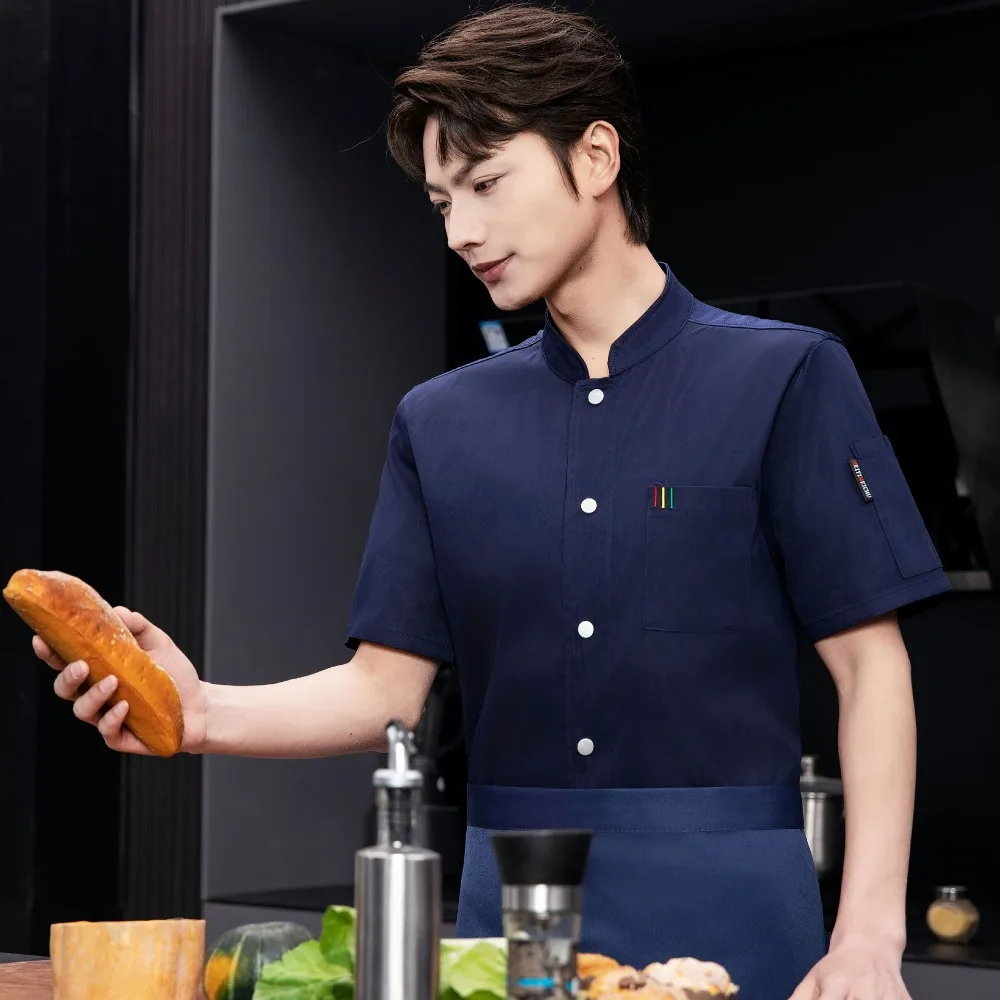 2025 Summer Stretch Mesh Chef Uniform - Short-Sleeve Button-Down Workwear for Hotels & Canteens (Unisex)